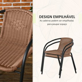 Conjunto de 3 Peças de Vime para Jardim com 2 Cadeiras Empilháveis e 1