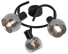 LED Foco de teto inteligente preto com vidro fumê 3 luzes incluindo WiFi P45 - Vidro Art Deco