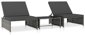 vidaXL Espreguiçadeiras com mesa 2 pcs vime PE cinzento
