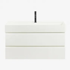 Conjunto De Móvel De Casa De Banho Suspenso Em Madeira E Folha De Freixo Com Lavatório Integrado Ona Branco & Sem Espelho & Preto Mate, - Sklum