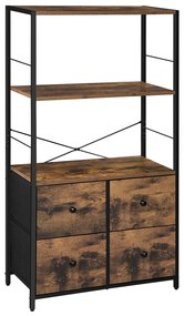 Estante de armazenamento com prateleiras e gavetas em tecido | SONGMICS | 63 x 30 x 120 cm | preto | LGS044B02.