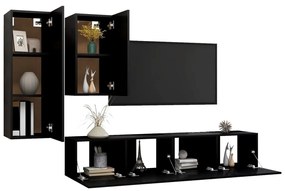 4 pcs conjunto de móveis de TV derivados de madeira preto