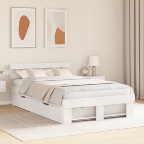 vidaXL Cama com Gavetas Branca 135x190 cm Madeira de Pinho Maciço