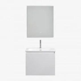 Conjunto De Móveis De Banheiro Em Madeira Macrae Com Pia Integrada Branco & Led Retangular E Anti-embaciamento 60x70 Cm Riben & Cinzento - Sklum