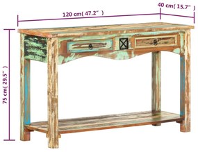 Mesa consola 120x40x75 cm madeira recuperada maciça