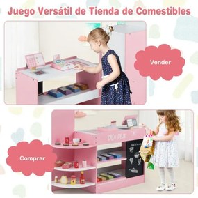 Supermercado infantil de madeira de supermercado com caixa registradora Máquina POS Vending para crianças de 3 a 8 anos Rosa
