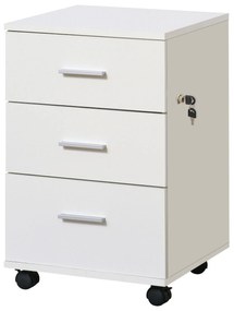 Vinsetto Bloco de Gavetas para Escritório Móvel de Arquivos com 3 Gavetas e Fechadura para Secretária Casa 40x40x61,5 cm Branco