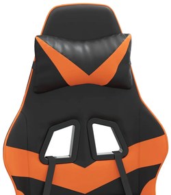 Cadeira gaming c/ apoio p/ pés couro artificial preto e laranja