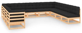 vidaXL 11 pcs conj. lounge jardim c/ almofadões antracite pinho maciço