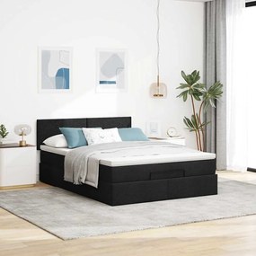 Cama otomana com colchão 140x200 cm tecido preto