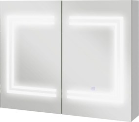 kleankin Armário para Casa de Banho com Espelho Luz LED Interruptor Tátil Cor Luz Ajustável 80x15x65 cm Branco Brilhante | Aosom Portugal