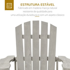Cadeira Adirondack de Madeira Cadeira Adirondack de Jardim com Assento Extra Largo 78x89x88 cm Cinza