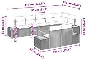 Conjunto de sofá de jardim com 9 peças e almofadas - Vime de poliéster