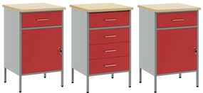Conjunto de Armários de Trabalho 3 Peças vidaXL Vermelho e Cinza em Ma
