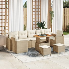 Conjunto de Sofá de Jardim de 10 Peças com Almofadas Bege Rattan Sinté