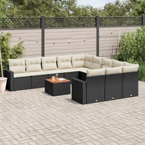12 pcs conjunto de sofás de jardim c/ almofadões vime PE preto