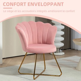 Cadeira de Toucador em forma de concha 69 x 64 x 80 cm, poltrona em veludo, poltrona de sala com pés em aço, rosa