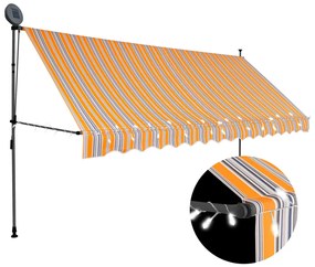 vidaXL Toldo retrátil manual com LED 400 cm amarelo e azul