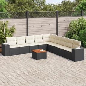 10 pcs conjunto sofás de jardim c/ almofadões vime PE preto
