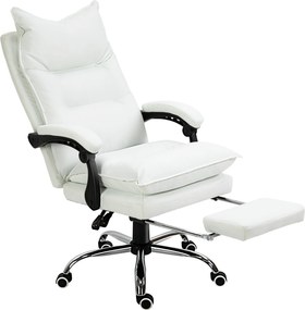 Cadeira de escritório, cadeira ergonómica com encosto reclinável, altura ajustável, 66 x 72 x 130 cm, branca