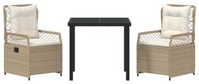 Conjunto de Jantar de Jardim 3 Peças Bege em Rattan Sintético