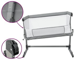 Cama de bebé com colchão tecido de linho cinzento-claro