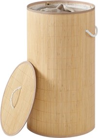 Cesto da roupa suja com tampa, 90 L, cesto de bambu natural