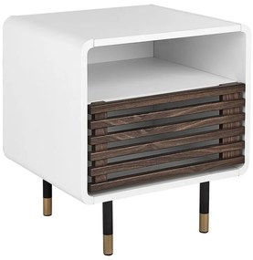 Mesa de cabeceira com 1 porta branca e cor de madeira escura RIFLE Beliani