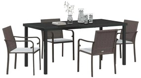 Conjunto de Jantar de Jardim com 5 Peças e Almofadas - Rattan Marrom