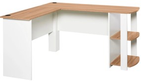 HOMCOM Secretária de Canto Mesa de Computador para Escritório Casa em Forma de L com Prateleiras 136x130x72 cm Branco e Madeira