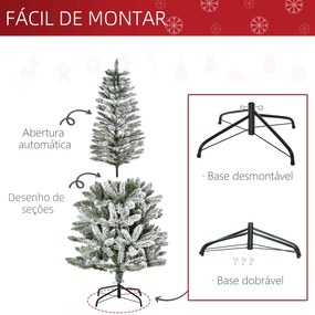 HOMCOM Árvore de Natal 180cm Neve Artificial com 394 Ramos Ignífugos d