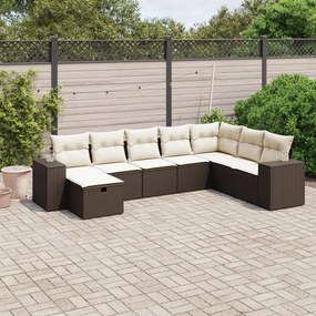 vidaXL 8 pcs conjunto sofás de jardim c/ almofadões vime PE castanho