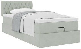 Estrutura cama otomana colchão 90x200 cm veludo cinzento claro