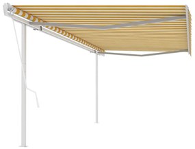 Toldo retrátil automático com postes 5x3 m amarelo e branco