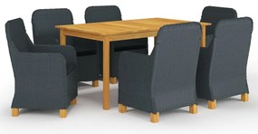 7 pcs conjunto de jantar para jardim cinzento-escuro