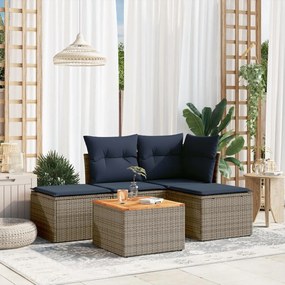 vidaXL 5 pcs conjunto sofás p/ jardim c/ almofadões vime PE cinzento