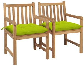 vidaXL Cadeiras jardim c/ almofadões verde brilhante 2 pcs teca maciça