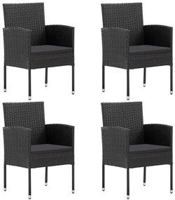 5 pcs conjunto de jantar p/ jardim c/ almofadões vime PE preto