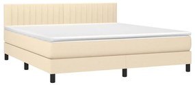 Cama box spring c/ colchão e LED 180x200 cm tecido cor creme