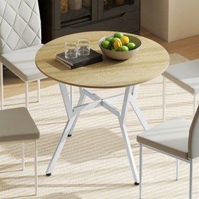 Mesa de Refeição Redonda Mesa de Jantar Estilo Industrial com Bancada de Madeira e Estrutura de Aço Ø90x76 cm Madeira e Branco