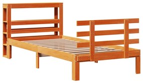 Estrutura cama c/ cabeceira 100x200cm pinho maciço castanho-mel