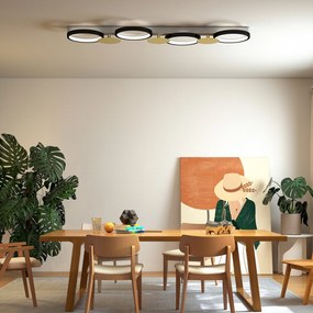 Candeeiro de Teto Regulável com 4 Focos Controlo Remoto Modos de Cena 1500 lm 38 W 3000 K-6500 K 100x31x7 cm Preto e Dourado