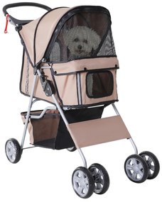 PawHut Carrinho de Passeio para Animais de Estimação Dobrável com Cesta de Armazenamento e Travão 75x45x97cm Café | Aosom Portugal