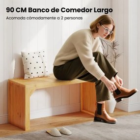 Banco de Bambu para Sala de Jantar ou banco Entrada 90 x 33 x 43 cm de Madeira Maciça para Interior Moderno Natural