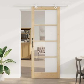 Conjunto de Porta Deslizante vidaXL com Hardware 93x232 cm Madeira Sólida de Pinho