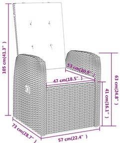 5 pcs conjunto de jantar para jardim com almofadões cinzento