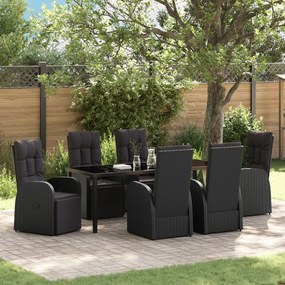 Conjunto de Jantar de Jardim de 7 Peças com Almofadas Preto Rattan de