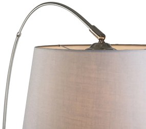 Candeeiro de Arco Moderno em Aço com Abajur em Tecido Cinza - Arc Basic