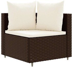 4 pcs conjunto sofás de jardim c/ almofadões vime PE castanho