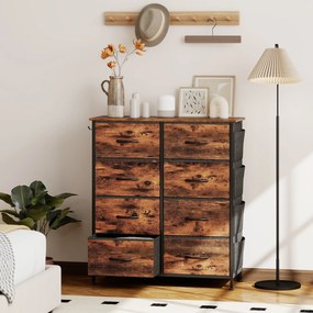 Cómoda de Quarto, 86 x 30 x 94,5 cm, 8 Gavetas em Tecido, Castanho Rústico